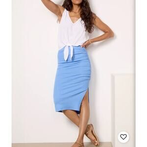 Michael Stars Marnie High Waisted Ruched Rib Midi Pencil Skirt Saltwater M NWOT